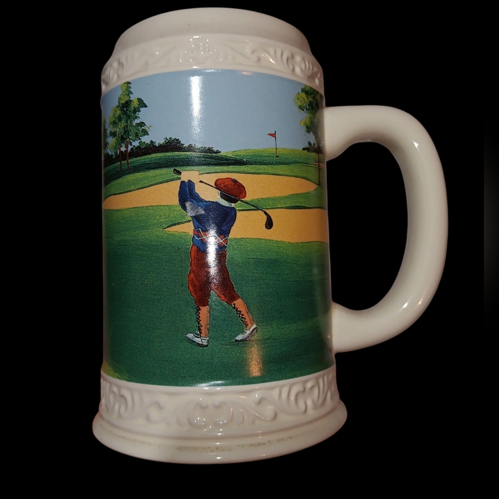 Papel Giftware Golf-Themed Ceramic Stein Beer Mug  6X4 Inch. White & Green